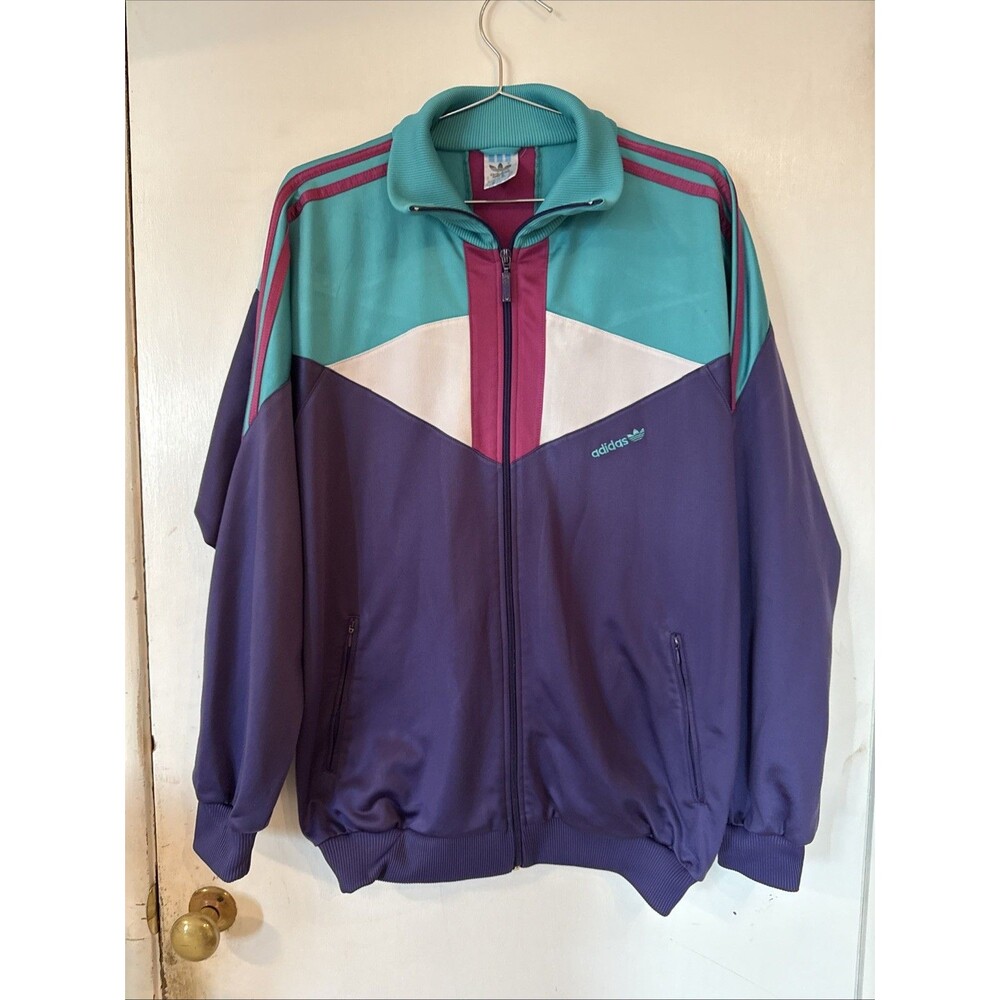 Adidas Vtg Tracksuit Jacket Jamaica Firebird Rasta Retro Purple/Teal 80's XL